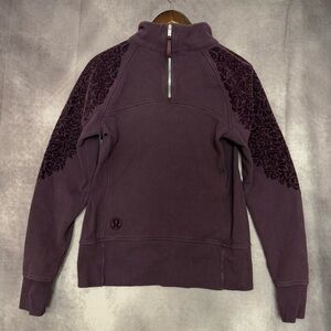 Lululemon Floral Flock Pullover 1/4 Zip Sweatshirt Purple‎ Velvet Women's Size 6